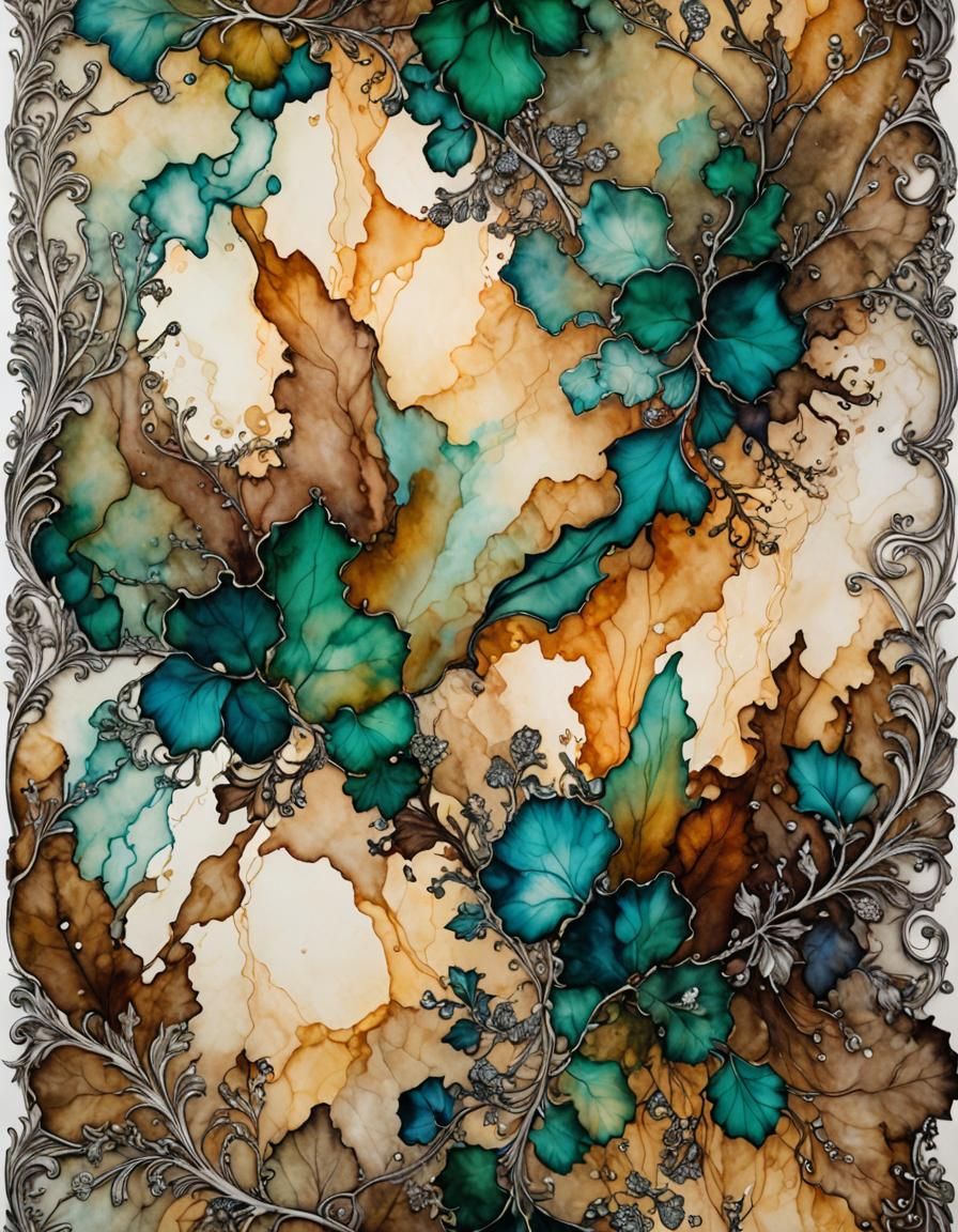 Intricate Alcohol Ink Illustration of Blank Parchment