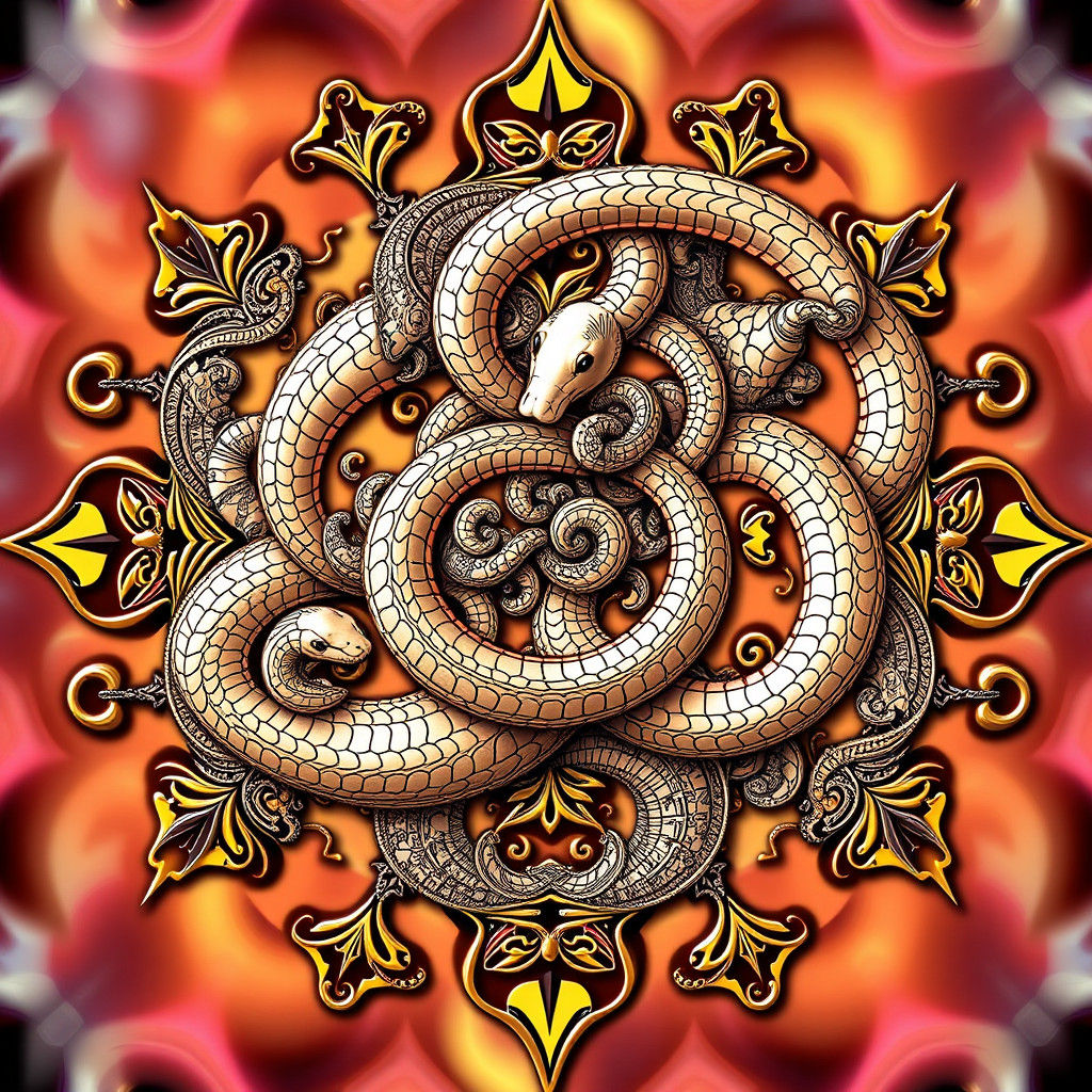 Snakes Form Intricate Ornament in Fractal Style