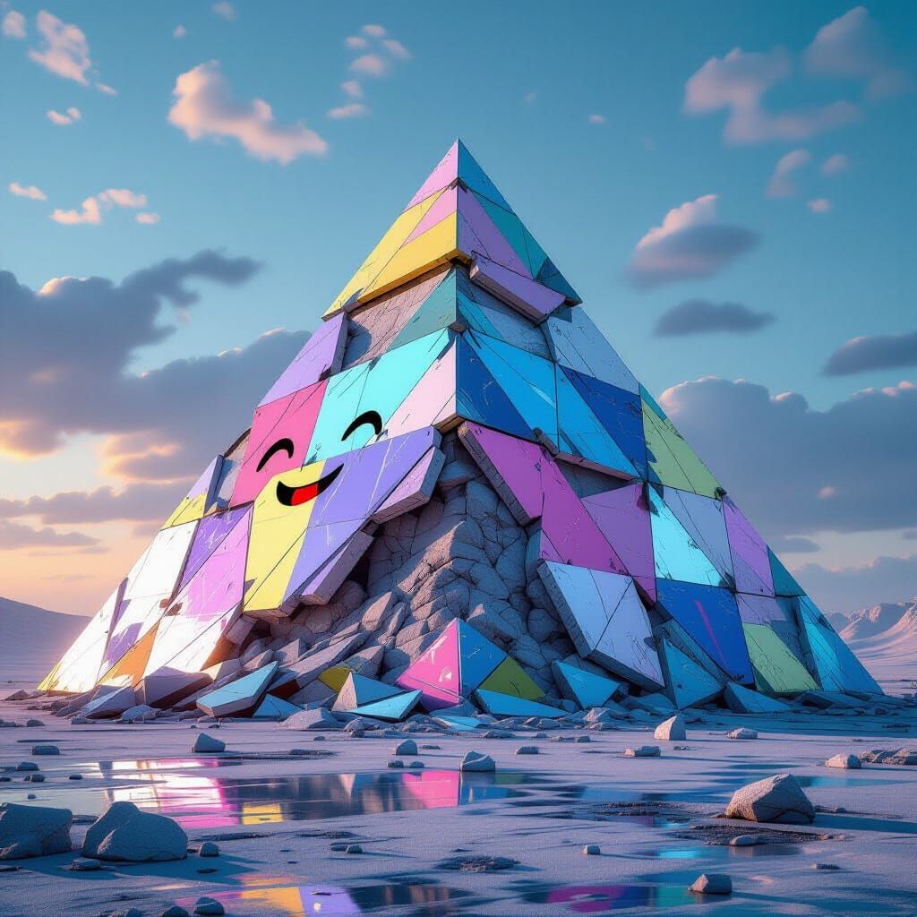 Crumbling Translucent Pyramid in Hyperrealistic CGI Style