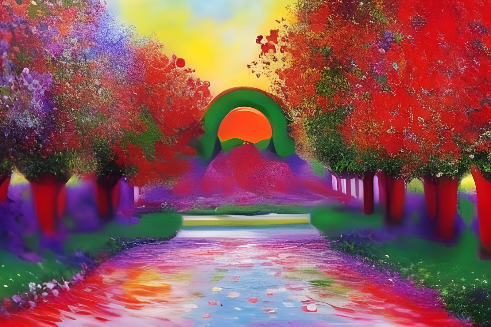 Heart Garden in Warm Colors, Impressionist Style