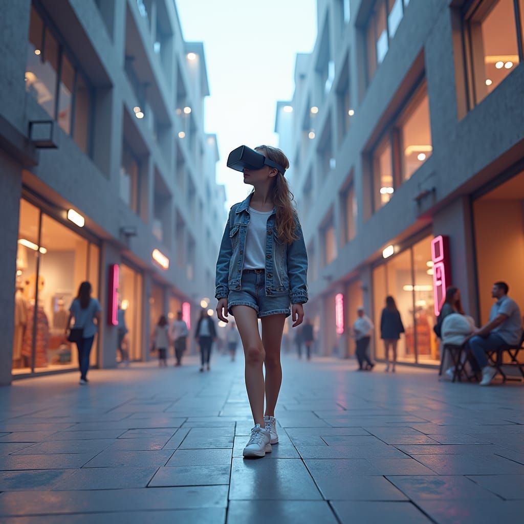 Person Immersed in VR on City Street