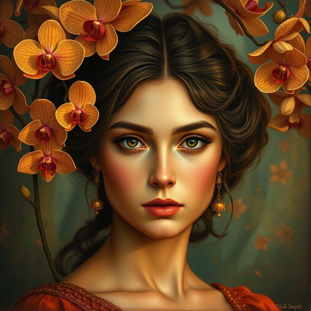 Ethereal Orchid Goddess in Copper Gilded Tempera