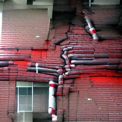 Ominous Building with Leaking Red Liquid