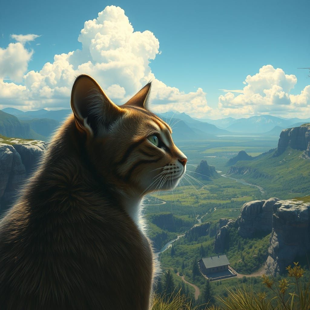 Surreal Feline Landscape in a Dazzling Matte Aesthetic