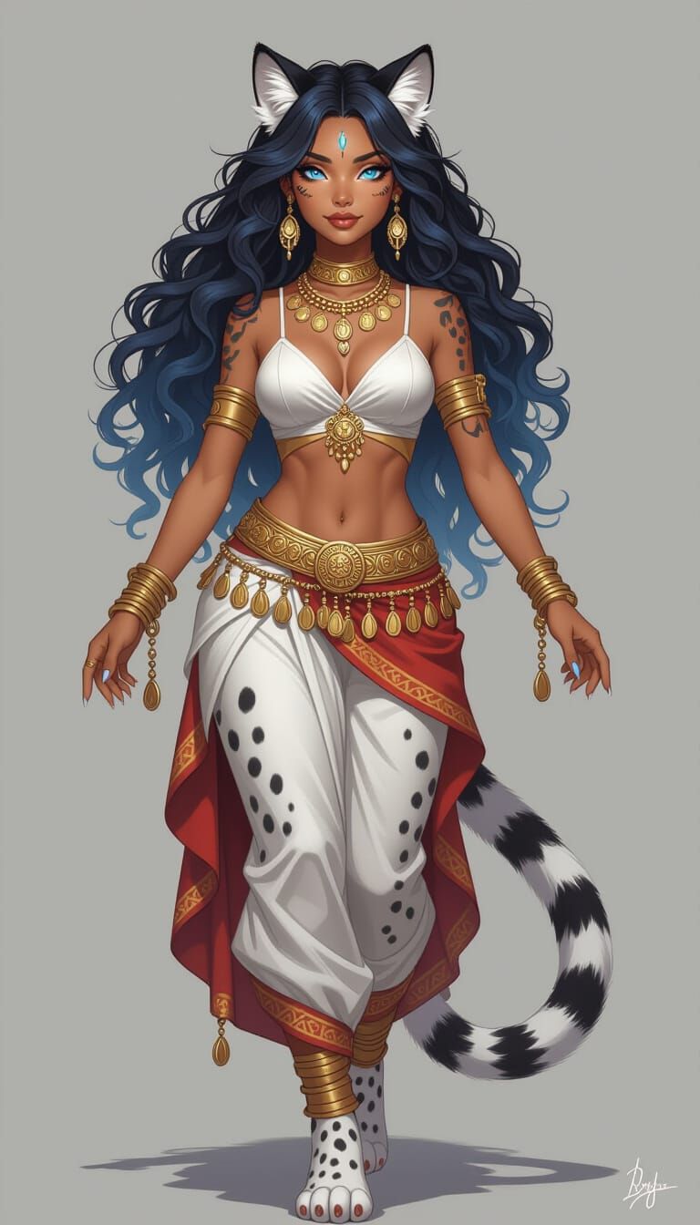 Ethereal Feline Woman Dancing Gracefully