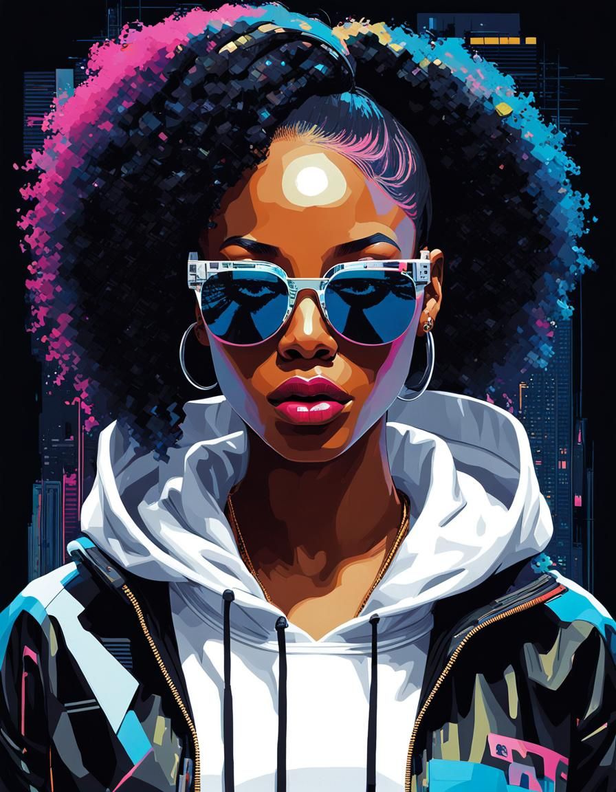 Detailed Glitch Art Portrait of a Young Woman