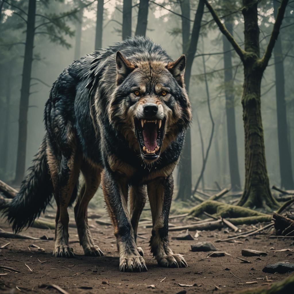 Cinematic Film Still of a Wolf Wrestler