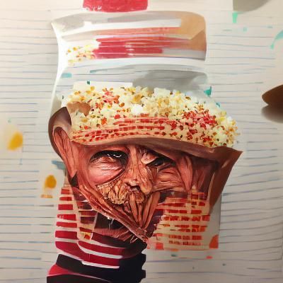 Popcorn-Faced Freddie Krueger Gouache Painting