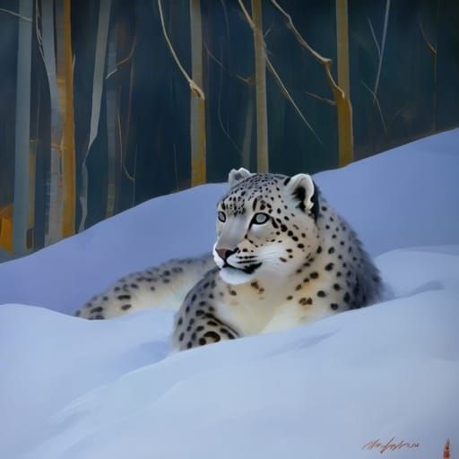 Snow Leopard Hiding in Snow as Impressionist Masterpiece