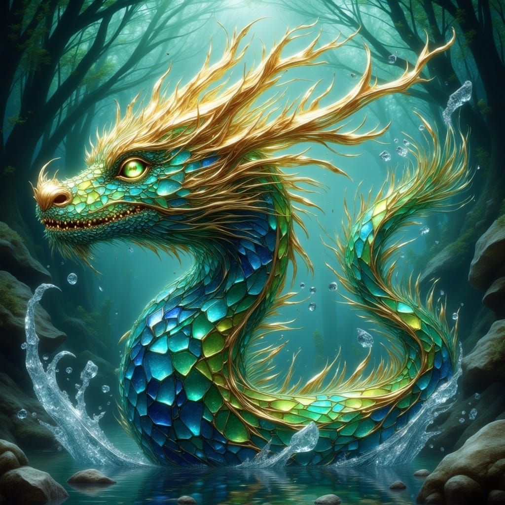 Dragon King Rising: Jade and Gold Scales with Broken Glass E...