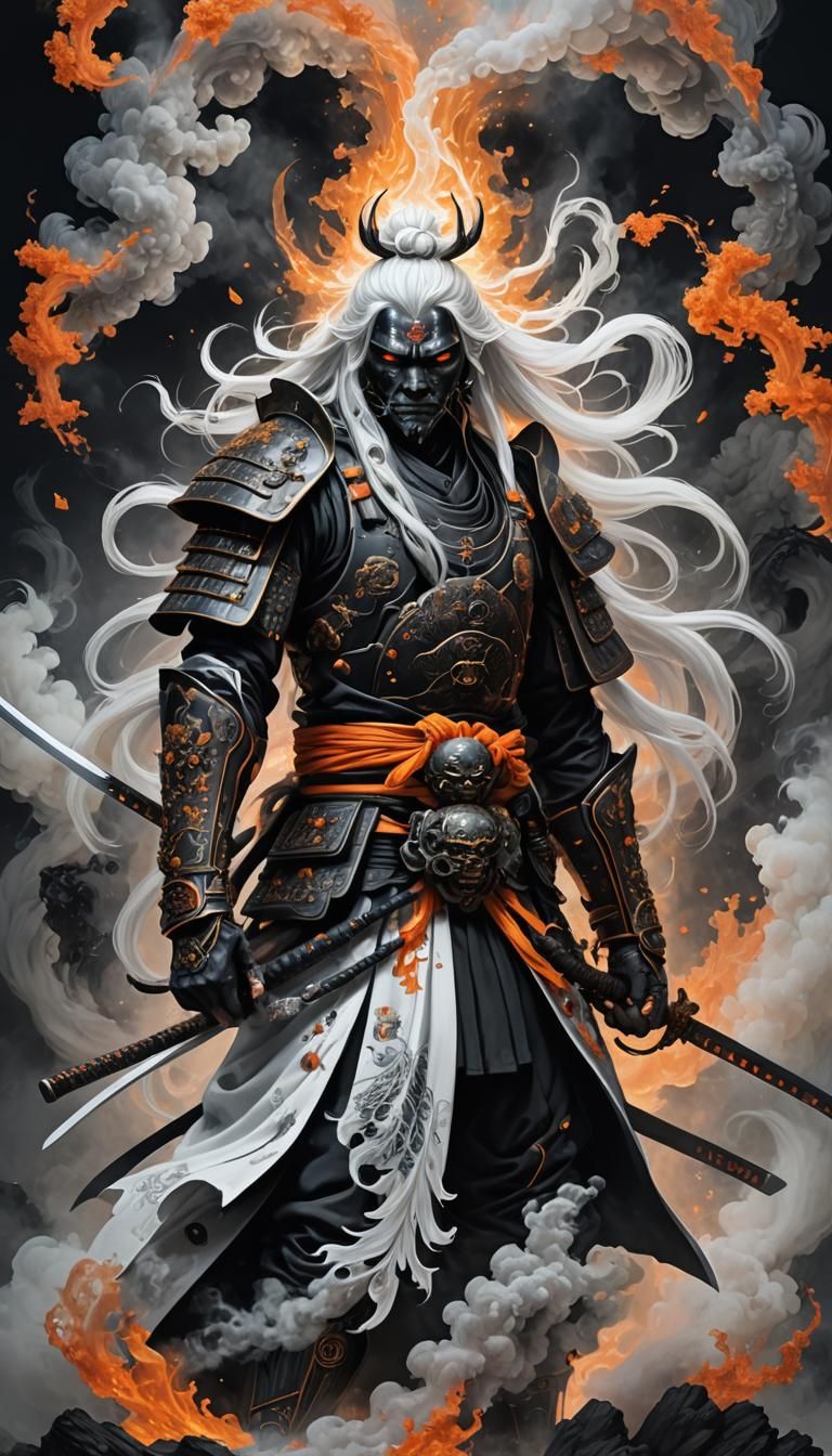 Vantablack Glass Samurai in Surreal Pop-Art Style