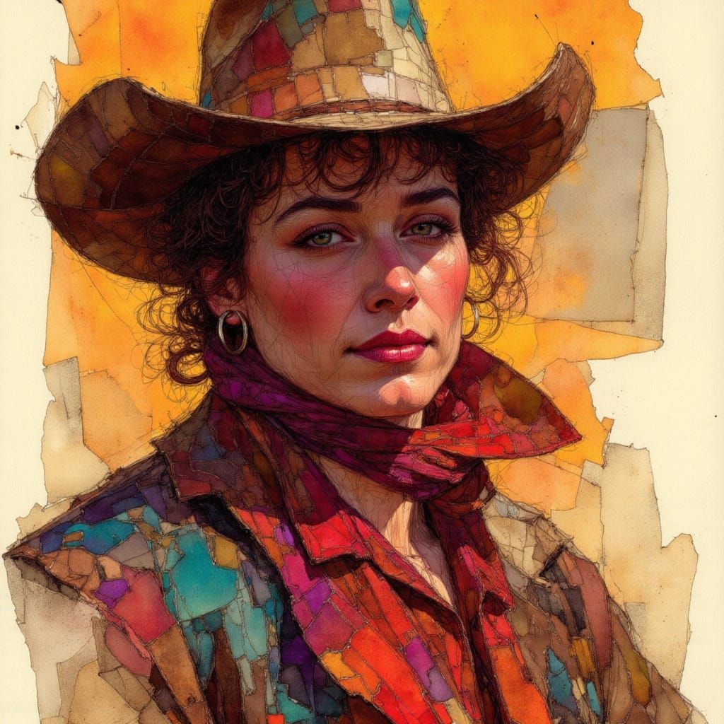 Cowboy Alcohol Ink Sketch in Surrealist Style