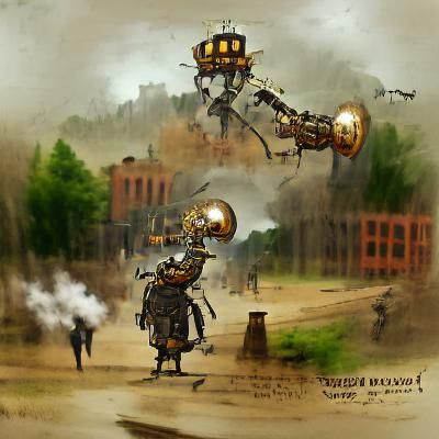 Steampunk Robot War Concept Art