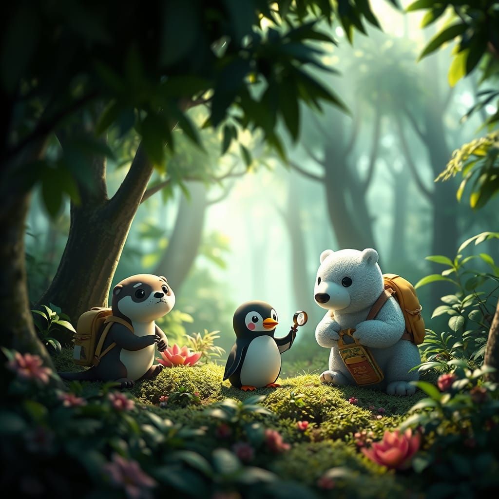 Enchanting Forest Explorers: A Whimsical Ghibli-Inspired Sce...