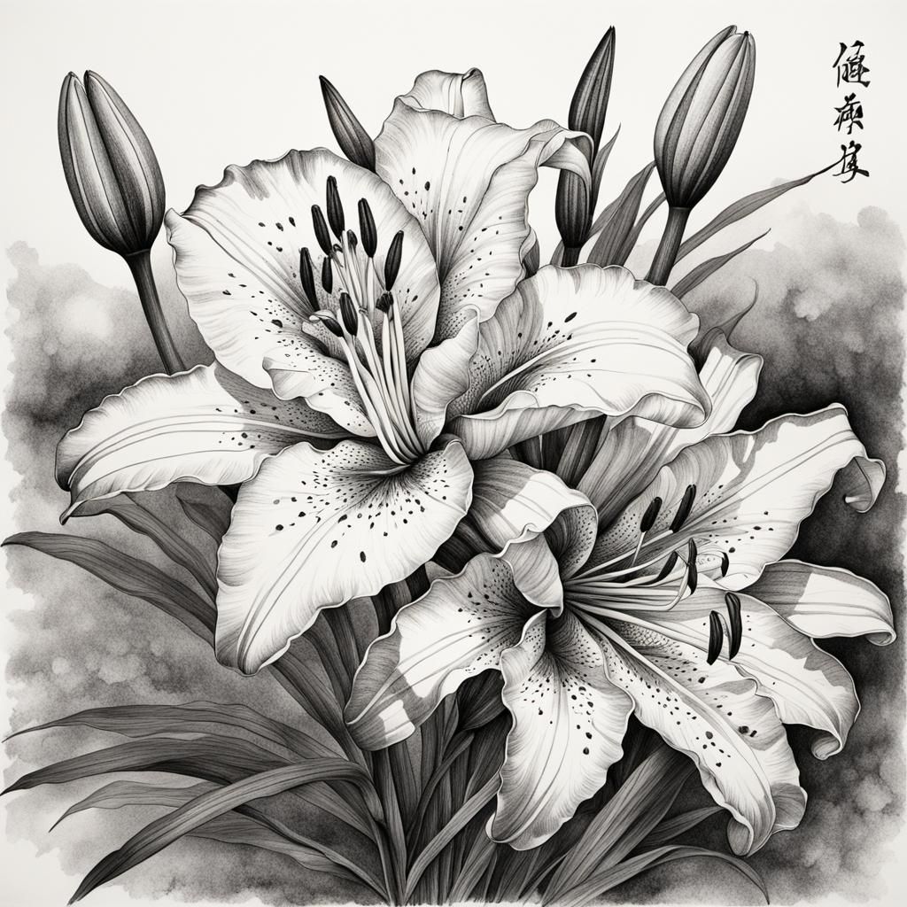 Ink Drawing - Lily Flower