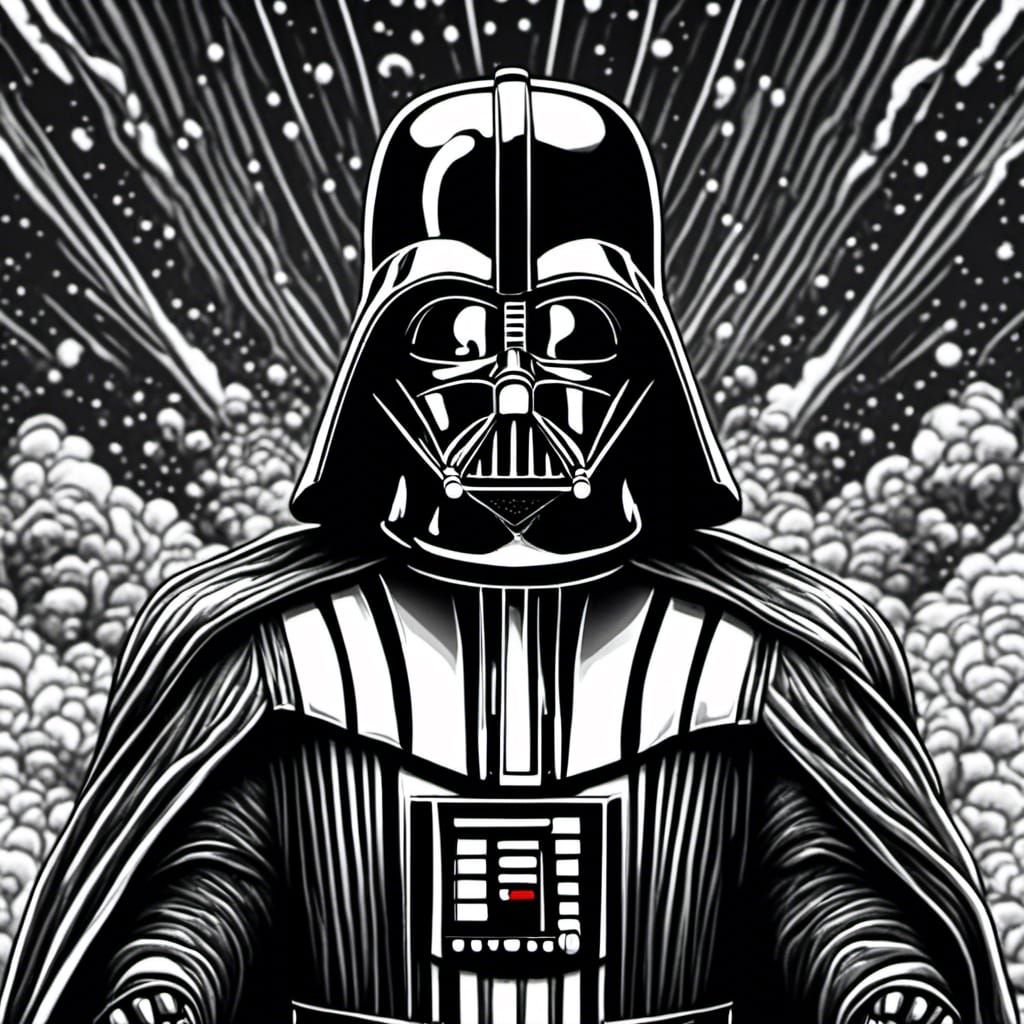 Darth Vader Portrait in Coloring Book Style