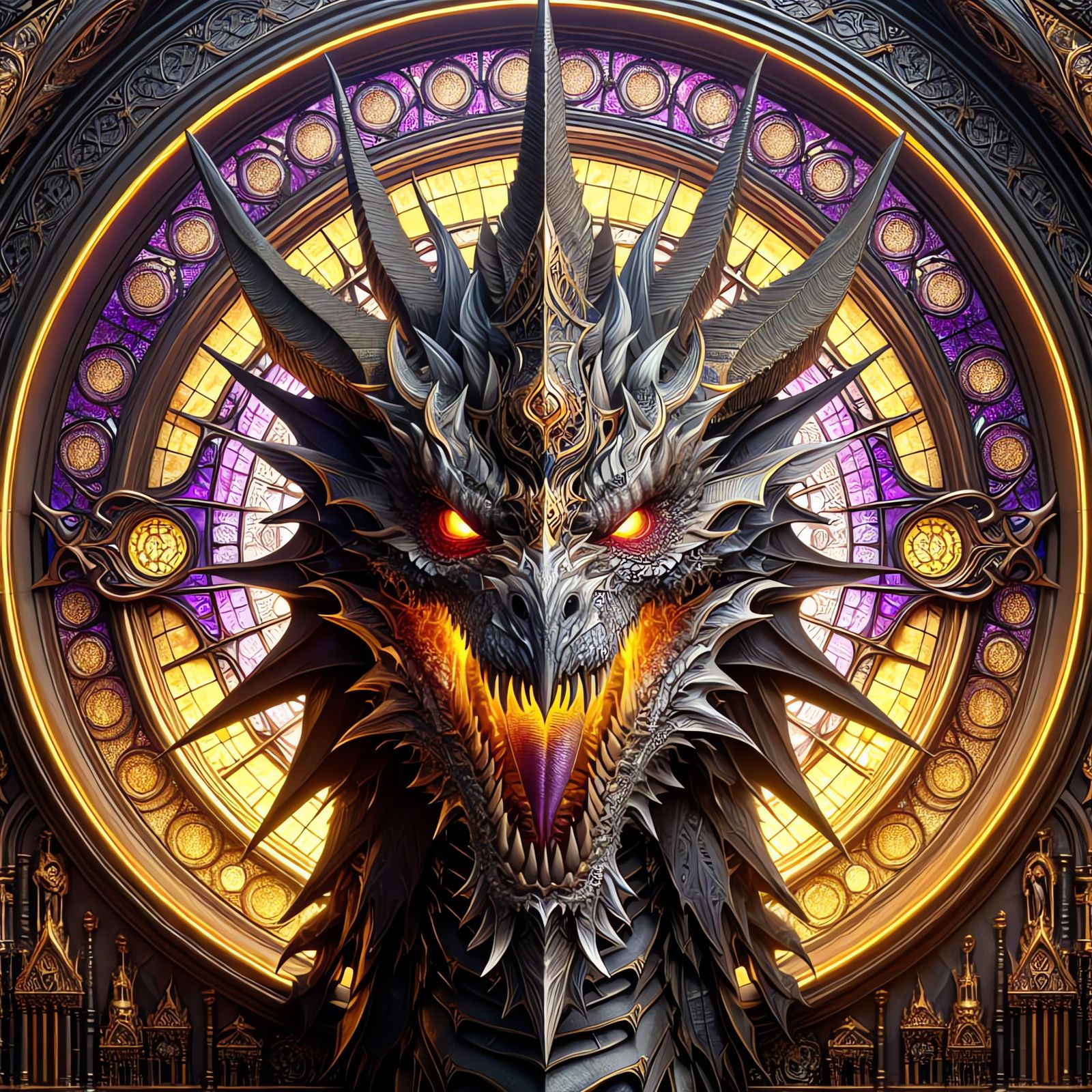Imposing Dragon with Gothic Architecture, Digital Art