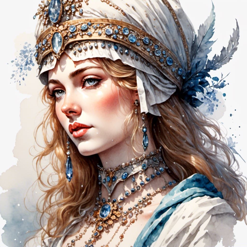 Detailed Regency Era Woman in Watercolor Style