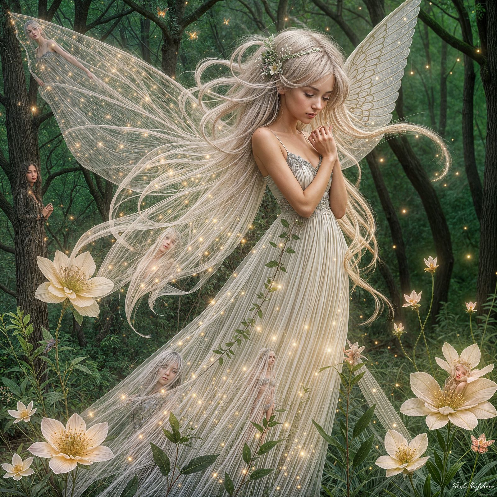 Bioluminescent Spring Sprite in an Art Nouveau Style