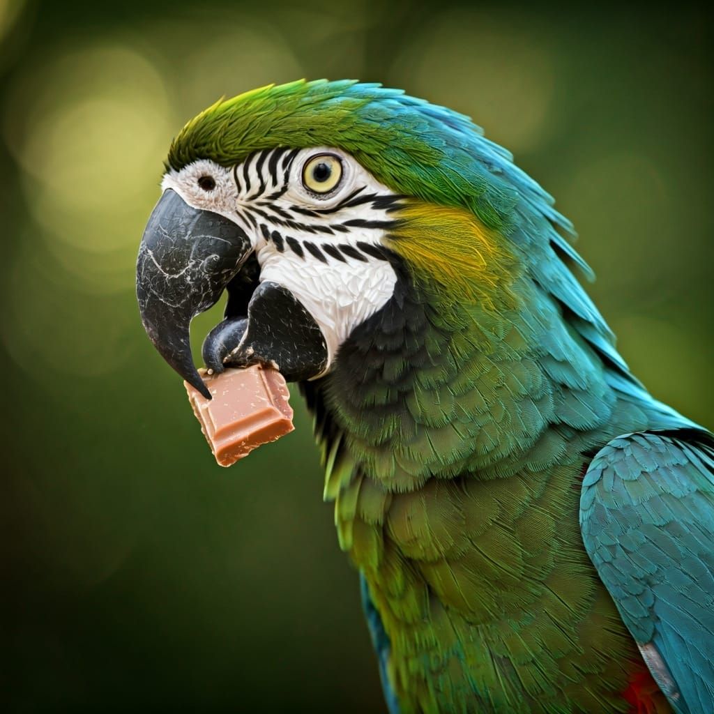 Parrot Enjoys Chocolate Snack