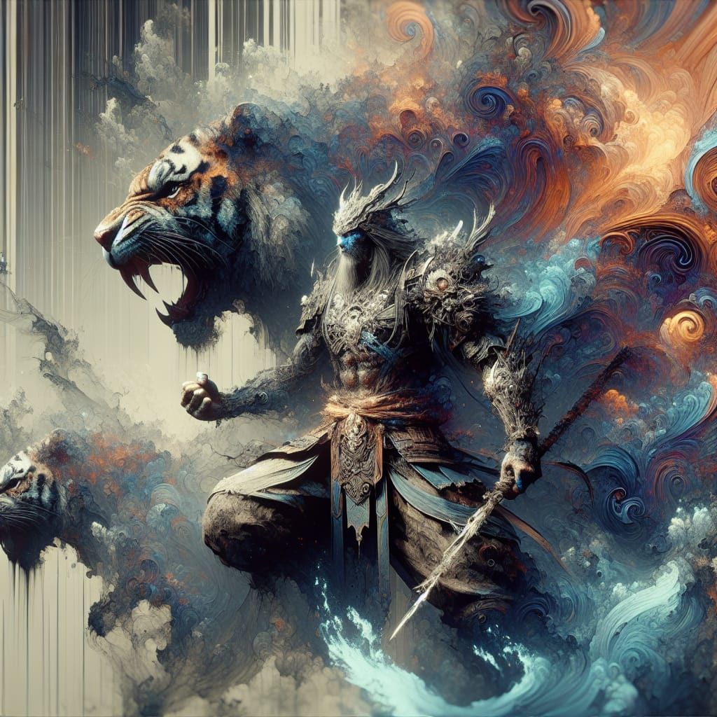 Undead Tiger Warrior in Detailed Matte Painting