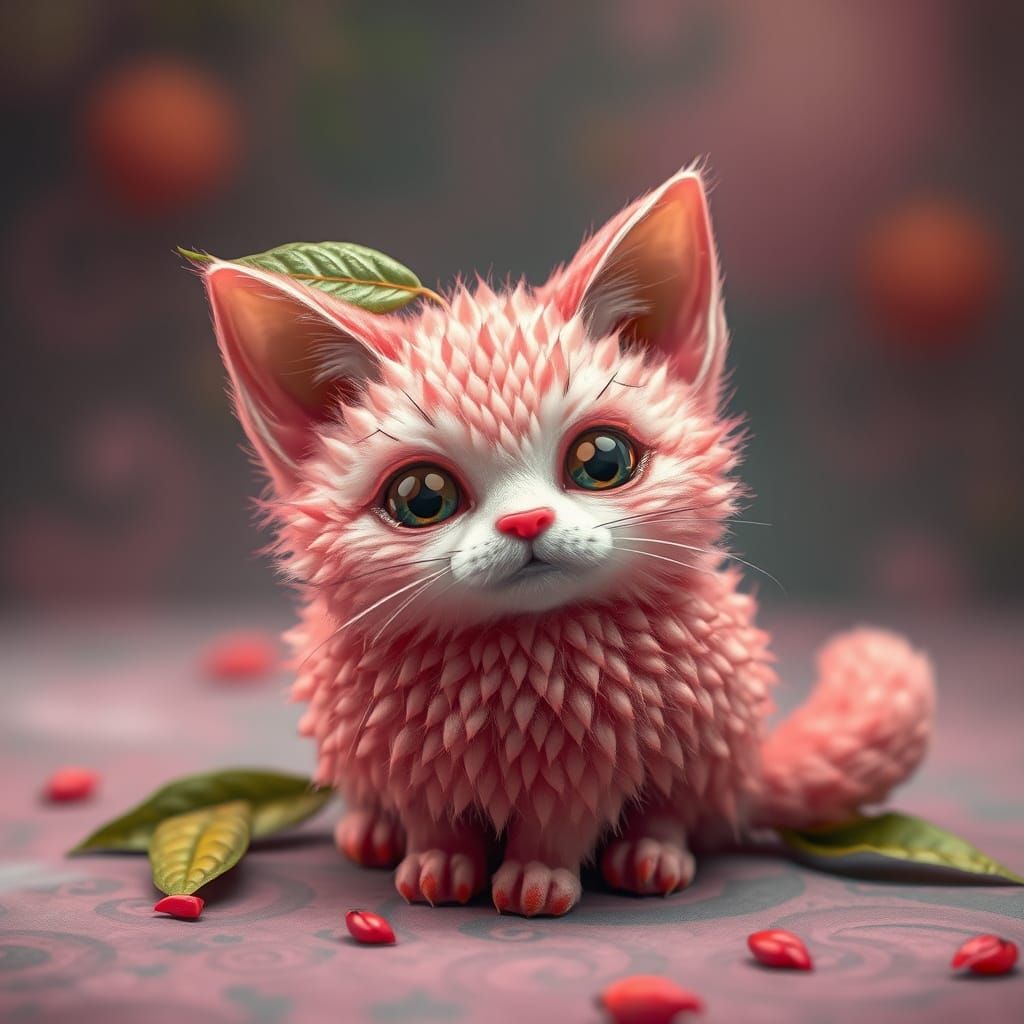 Whimsical Lychee Feline in Vibrant Fantasy World