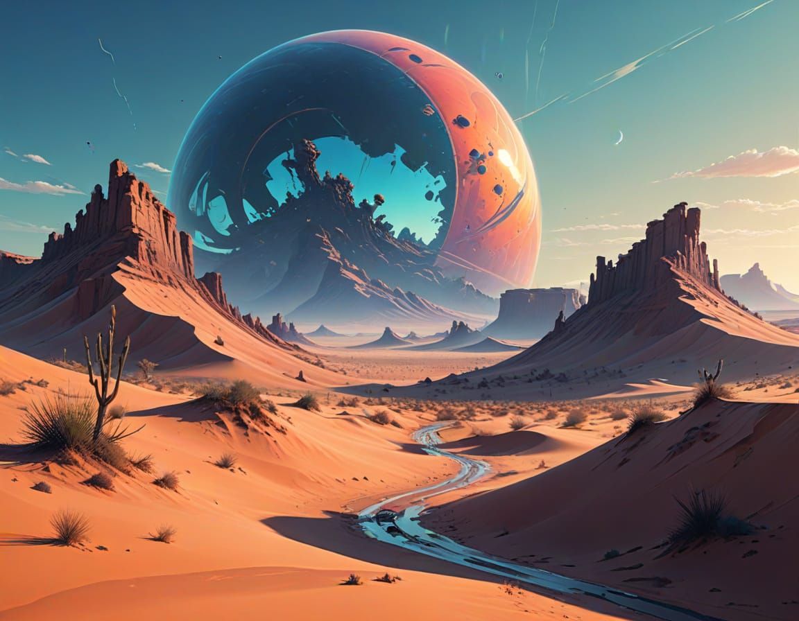 Glitching Desert Vortex in Cyberpunk Digital Art