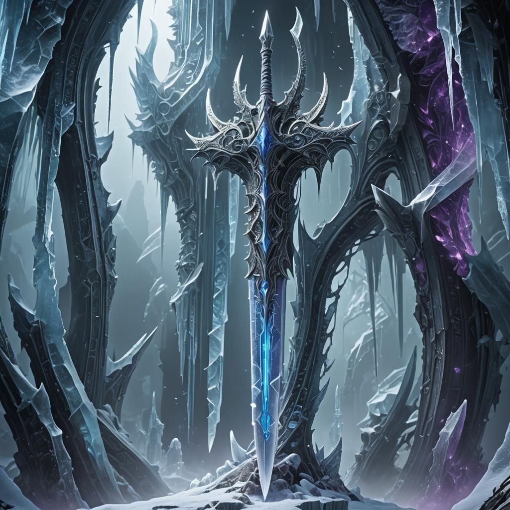 Enchanted Ice Sword in Fractal Art Style