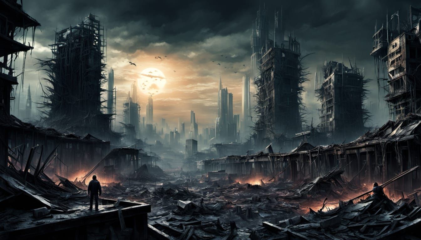 Sci-Fi Aliens in Ruined Cityscape