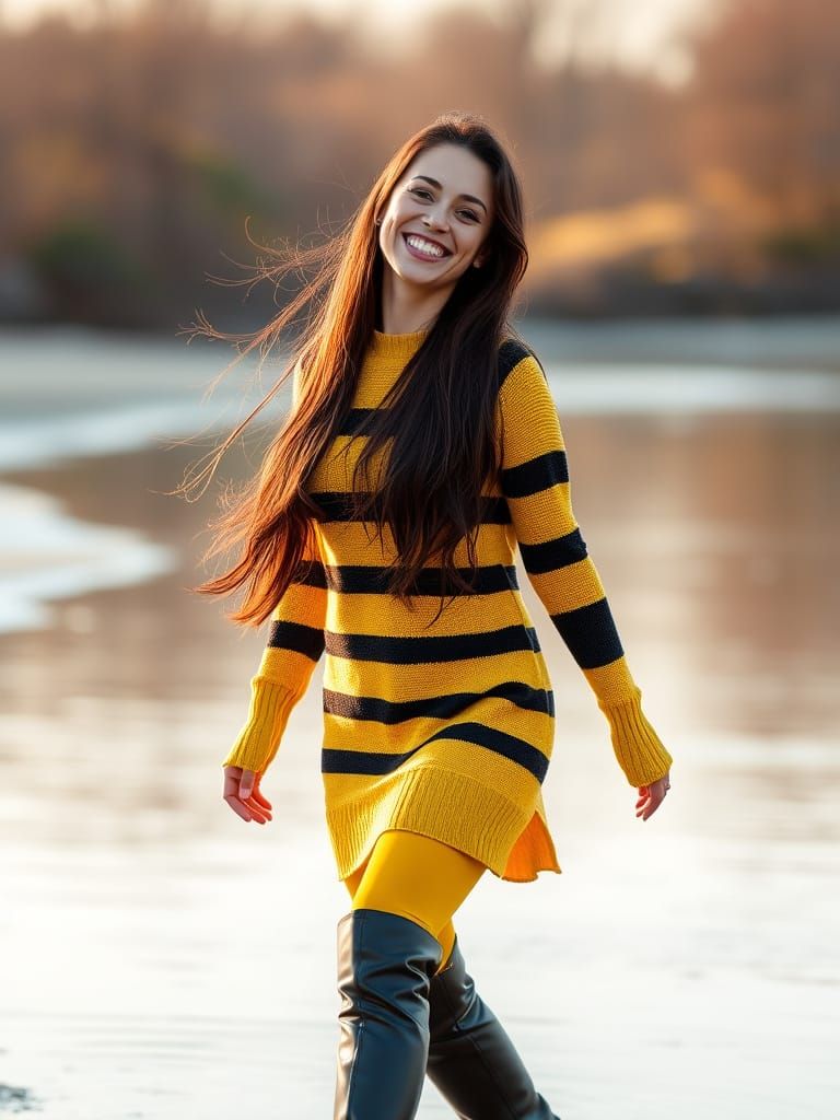 Joyful Beachcomber in Vibrant Spring Attire
