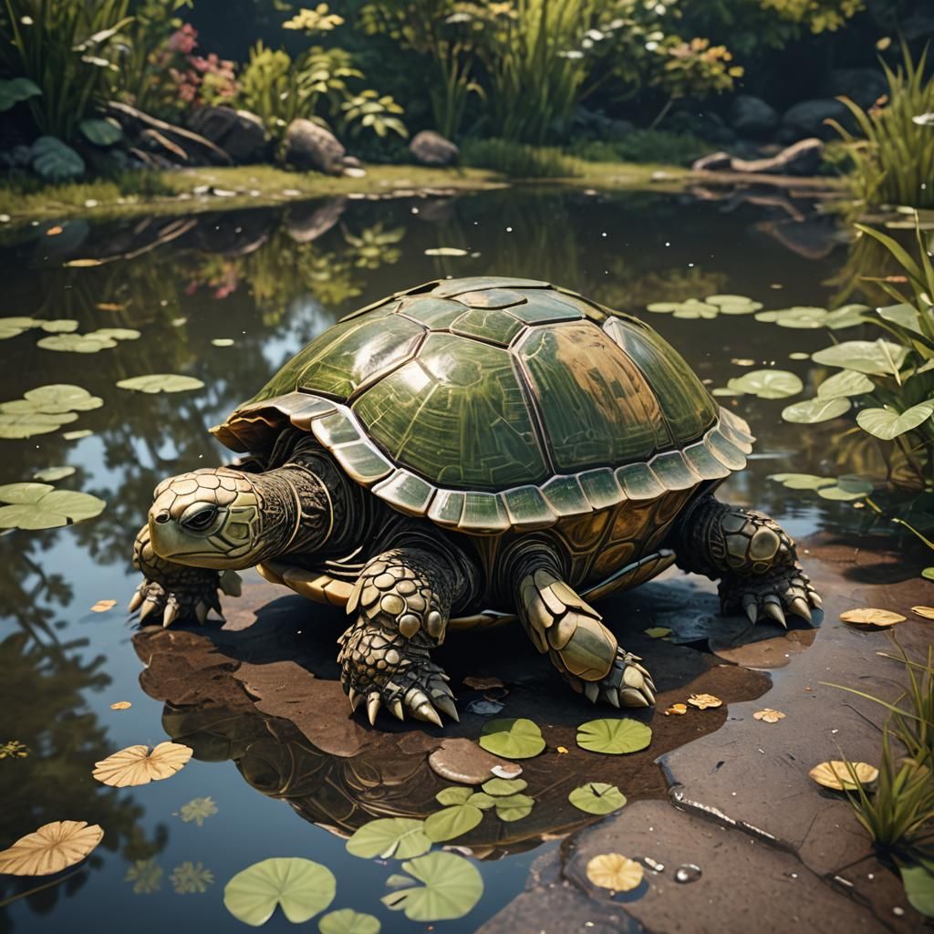 Futuristic Mechanical Turtle in Sci-Fi Landscape