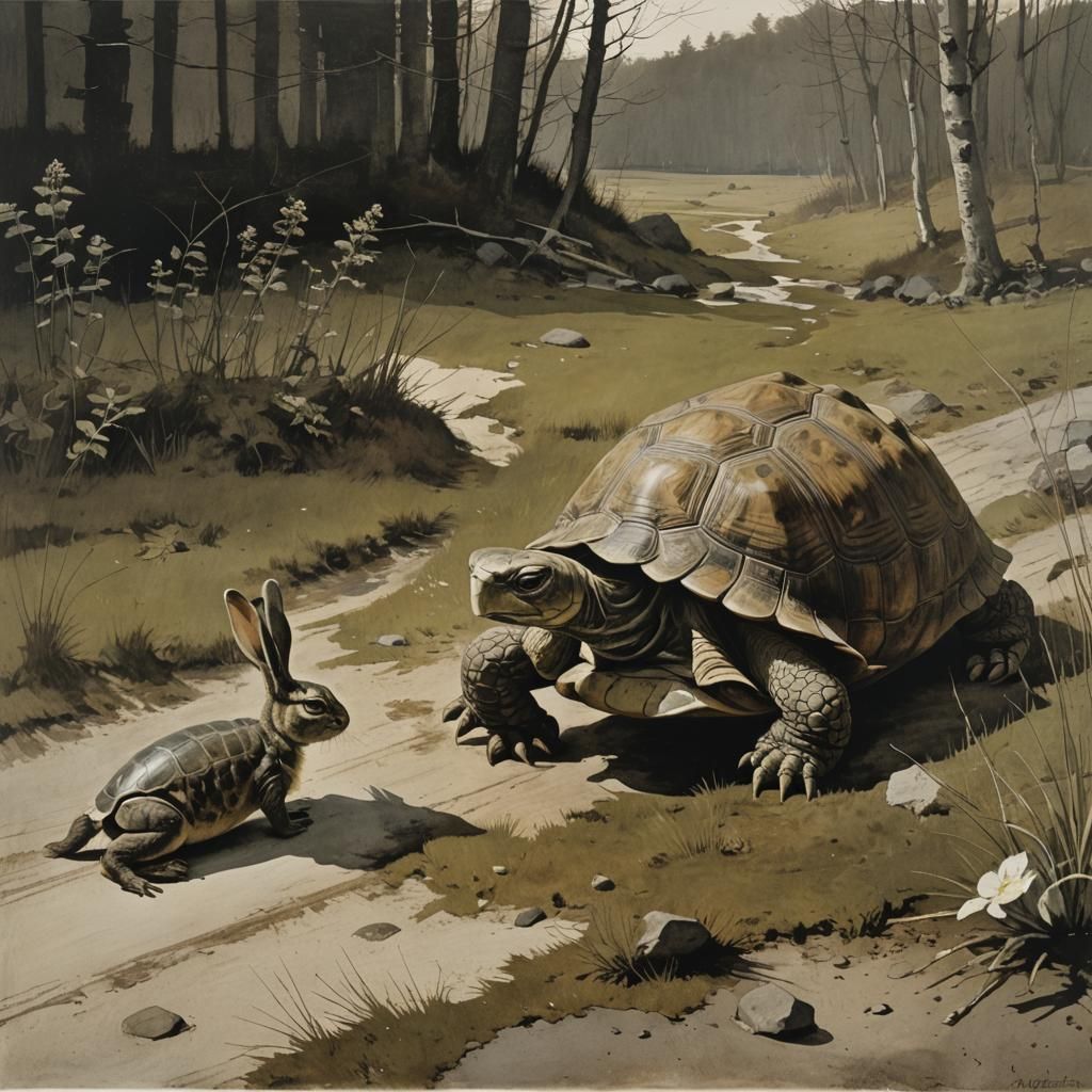 Tortoise and Hare in Wyeth Style