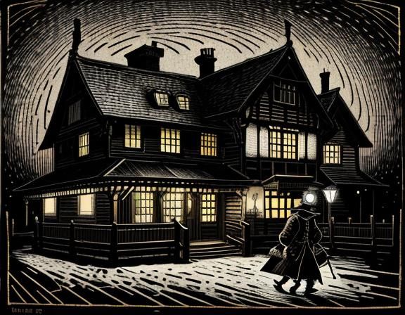 Scrooge's Return: A Victorian Woodcut Illustration