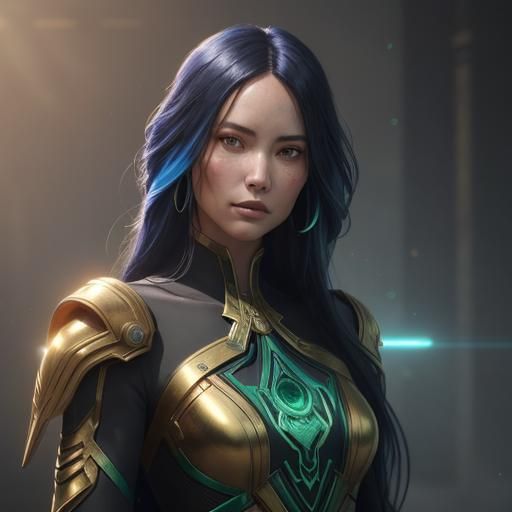 Olivia Munn Portrait in Cyberpunk Art Nouveau Style