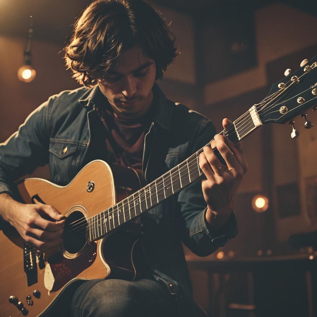 Guitar Musician on Stage in a Smoky Bar