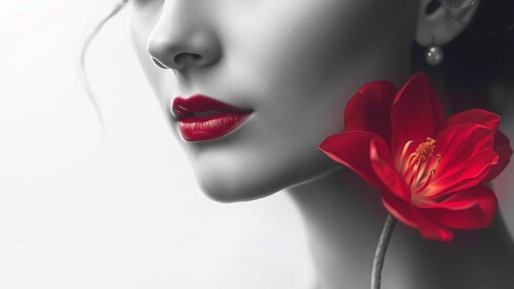 Ethereal Portrait of a Woman with a Red Flower