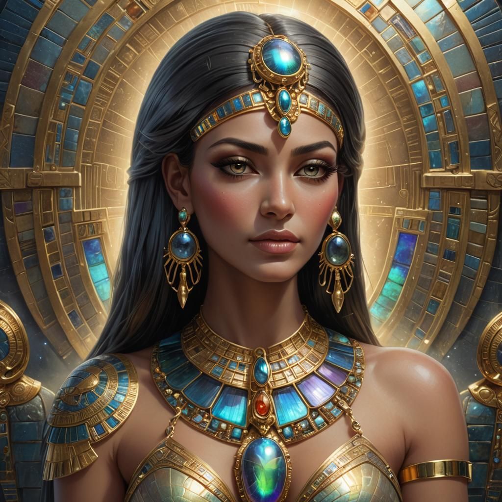 Egyptian Goddess with Iridescent Scarab Pendant