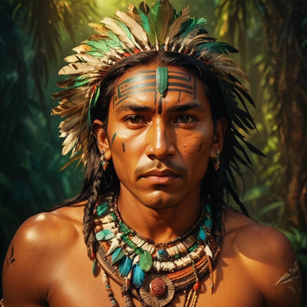 Venezuelan Warrior in Jungle, Hyperrealistic Splash Art