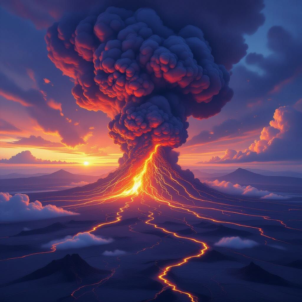 Massive Volcano Eruption in Aerial View Matte Painting