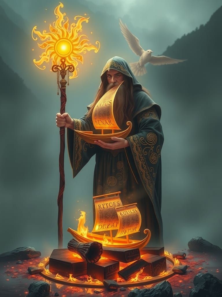 Slavic Magus Conjures Portal with Runes and Sun