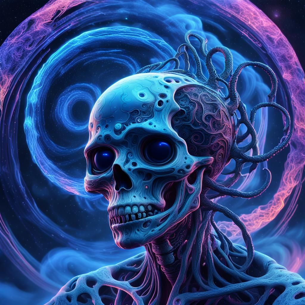 Biomechanical Being Emerges from Vortex in Dark Art