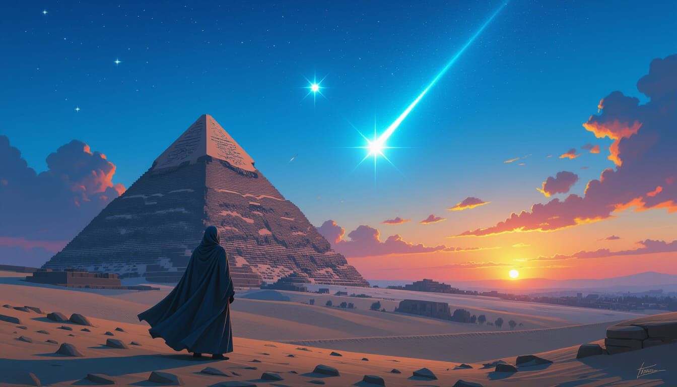 Perseid Meteor Shower over Giza Pyramid