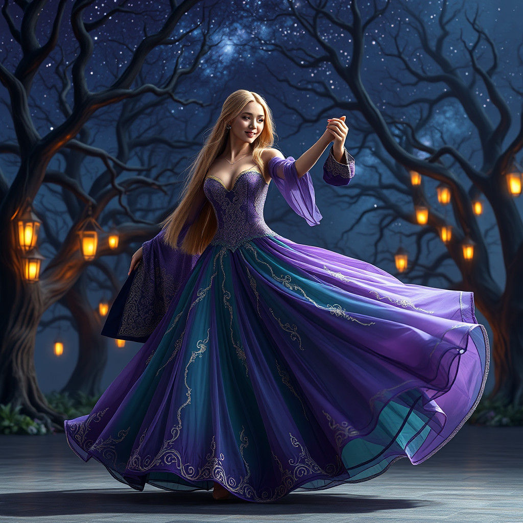 Dancing Couple Under Starry Sky, Fantasy Art