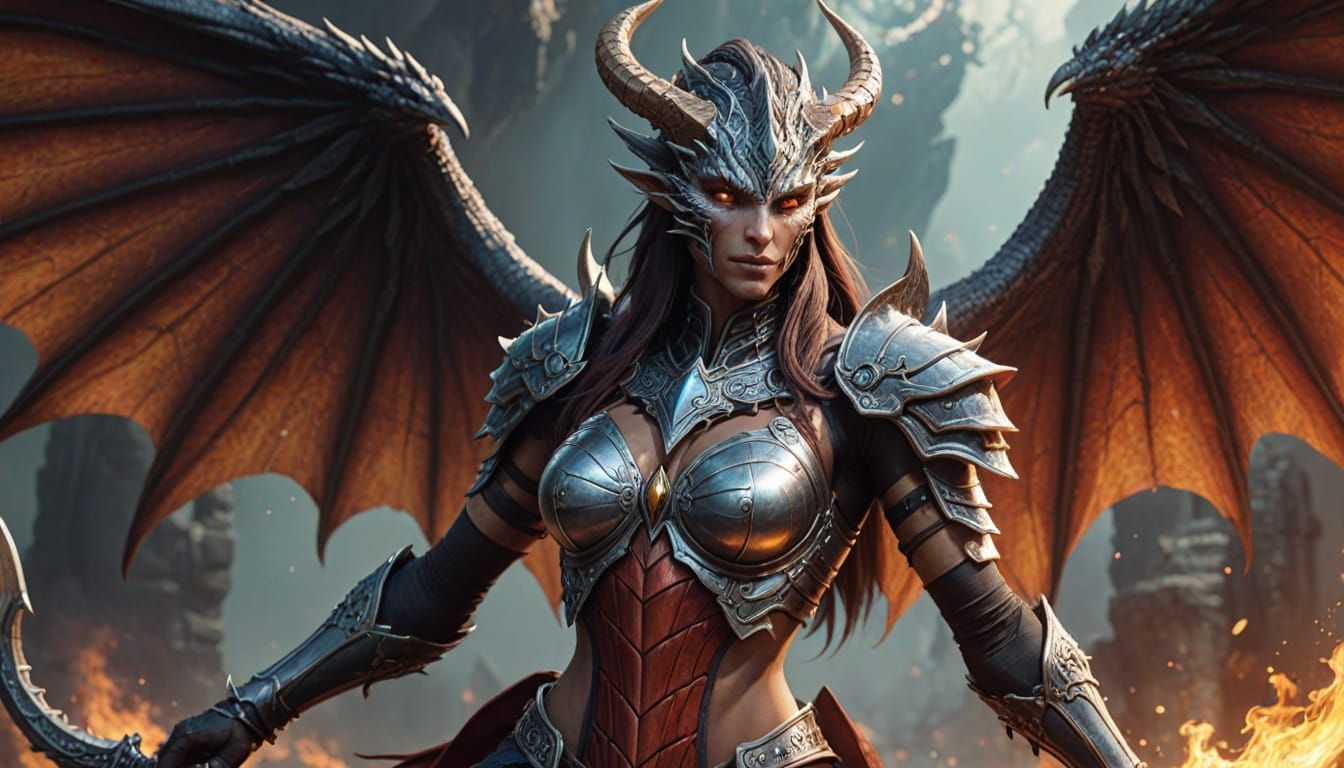 Tiamat as Cyberpunk Anime-Inspired Humanoid from Dungeons an...