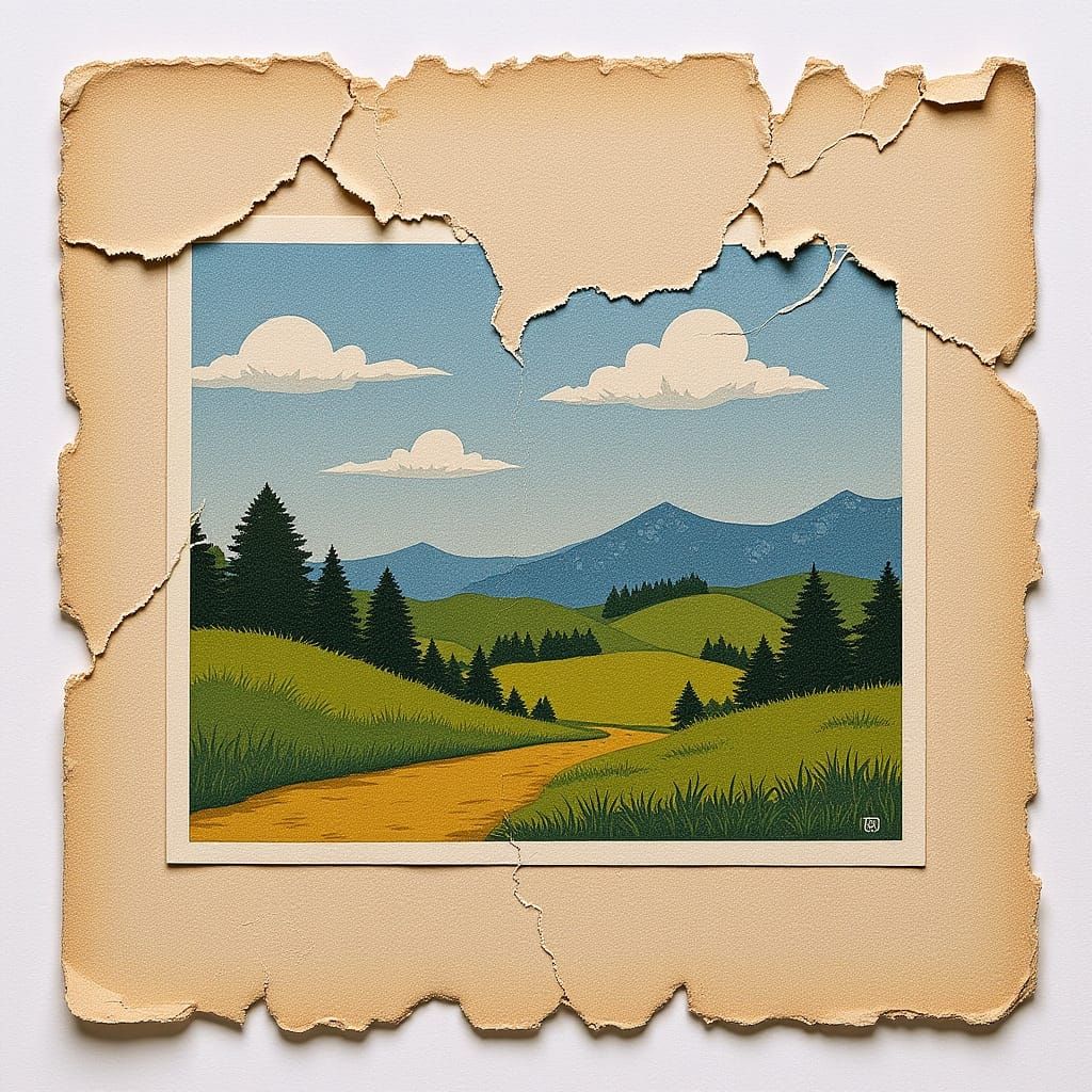 Fragmented Landscape in Collage Art Style