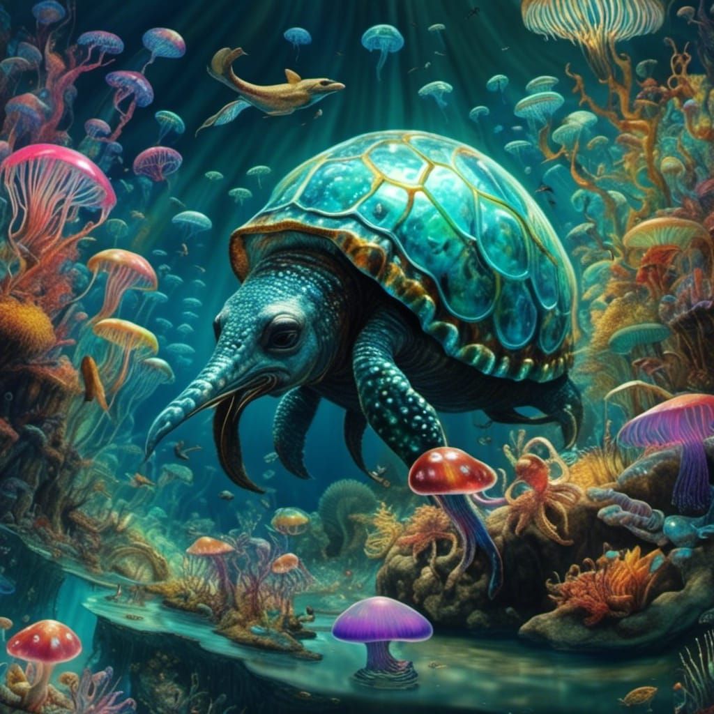 Armadillo-Ant-Dolphin Hybrid Creature in Jellyfish Bloom Sty...