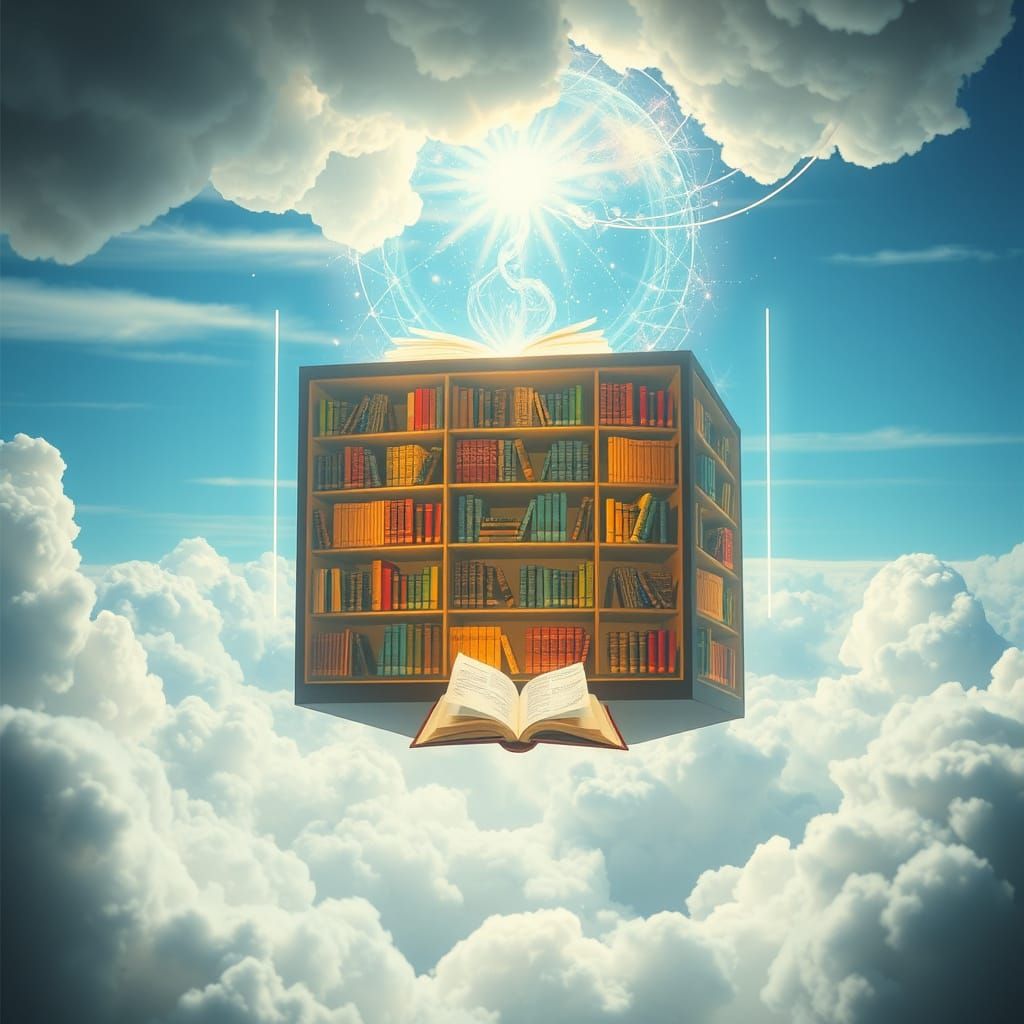 Floating Library of Forgotten Dreams in the Clouds