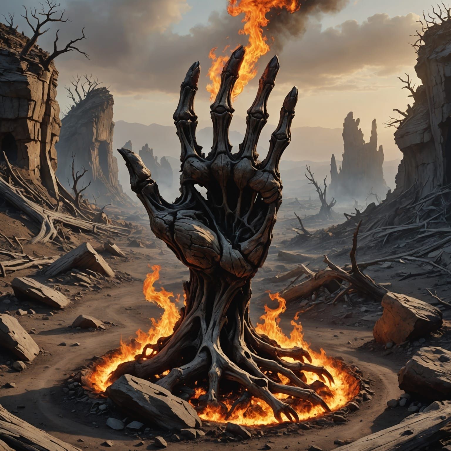 Desperate Hand Grasps for Life in Scorched Wasteland