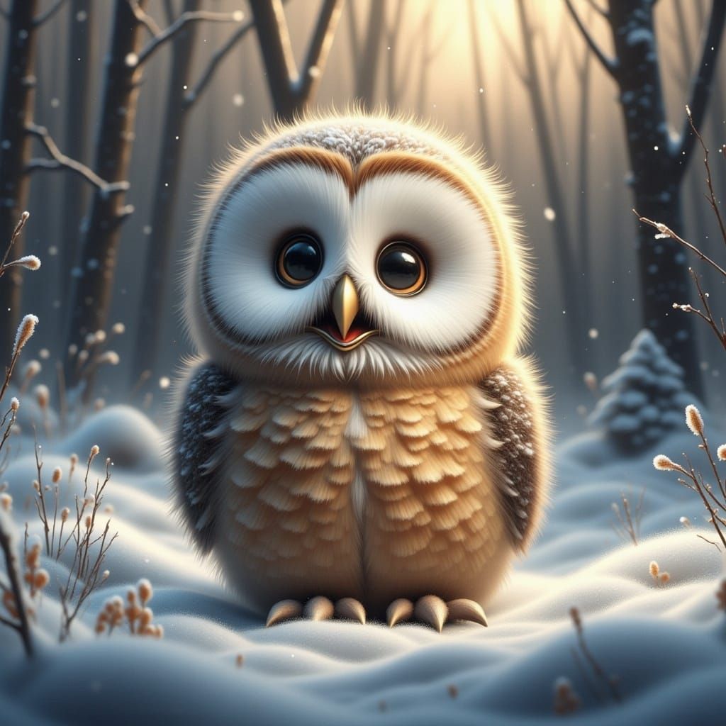 Hyperrealistic Woodland Owl in Winter