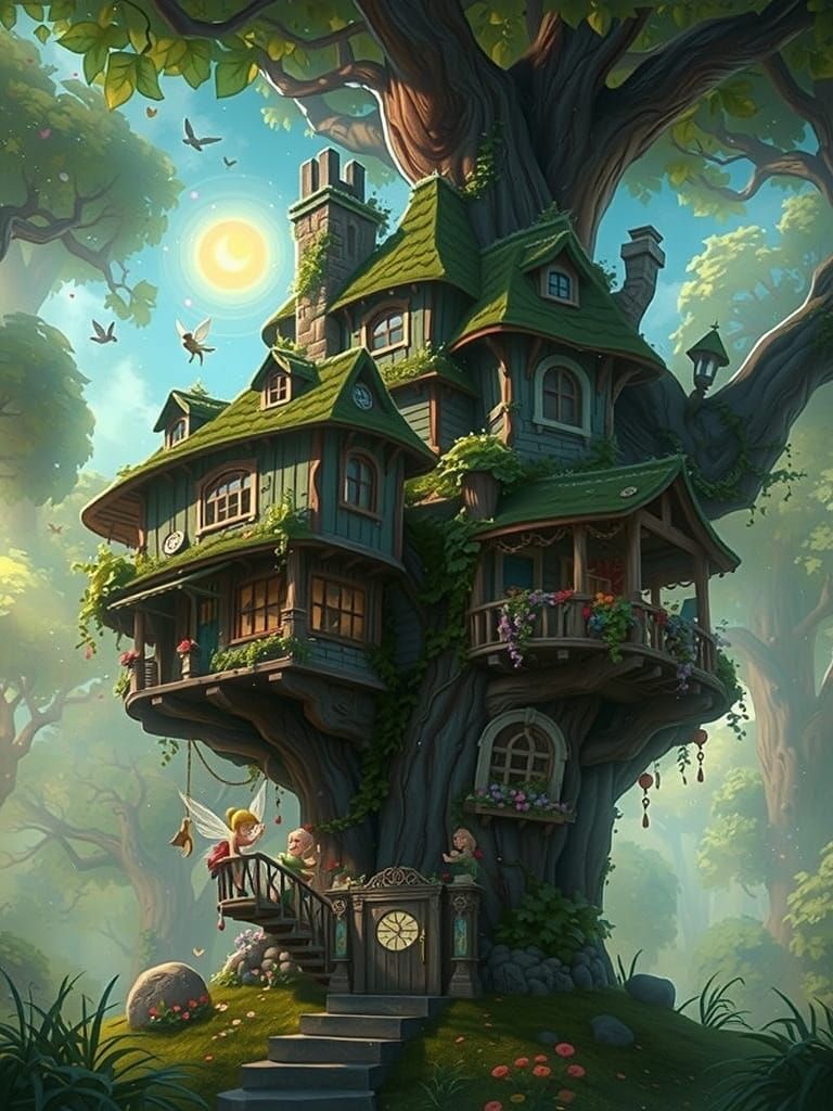Tinkerbell's House with Flying Fairy in 3D Digital Art